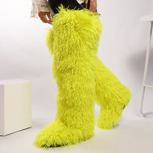 over the knee fur boots for women in neon green Alicefurs