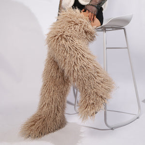 over the knee fur boots for women in tan Alicefurs