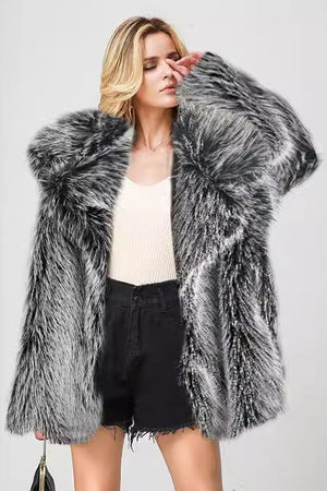 oversized faux fur coat fluffy mid length overcoat for women in gray Alicefurs