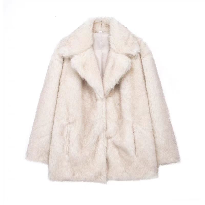 Oversized Fur Coat Lapel Collar Fluffy Winter Overcoat for Women
