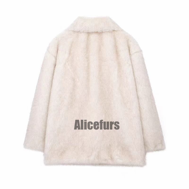 Oversized Fur Coat Lapel Collar Fluffy Winter Overcoat for Women