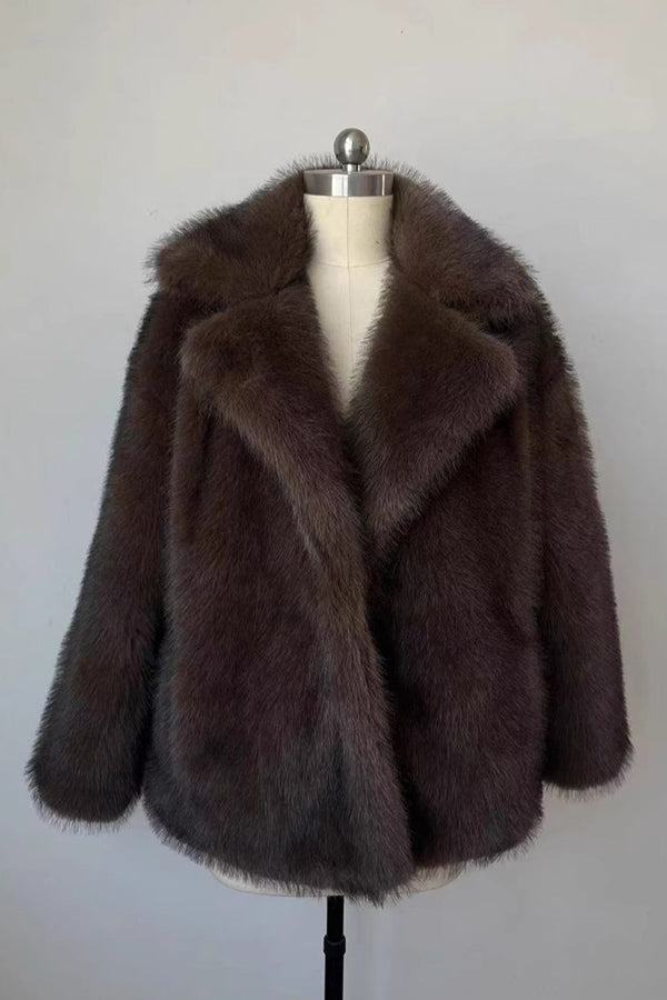 Oversized Fur Coat Lapel Collar Fluffy Winter Overcoat for Women