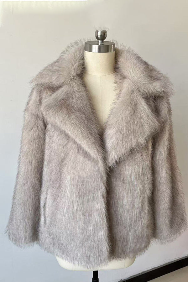 Oversized Fur Coat Lapel Collar Fluffy Winter Overcoat for Women