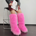 pink faux fur boots in knee high length for women Alicefurs