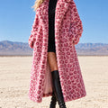 Pink Leopard Faux Fur Coat Maxi Plush Overcoat for Women