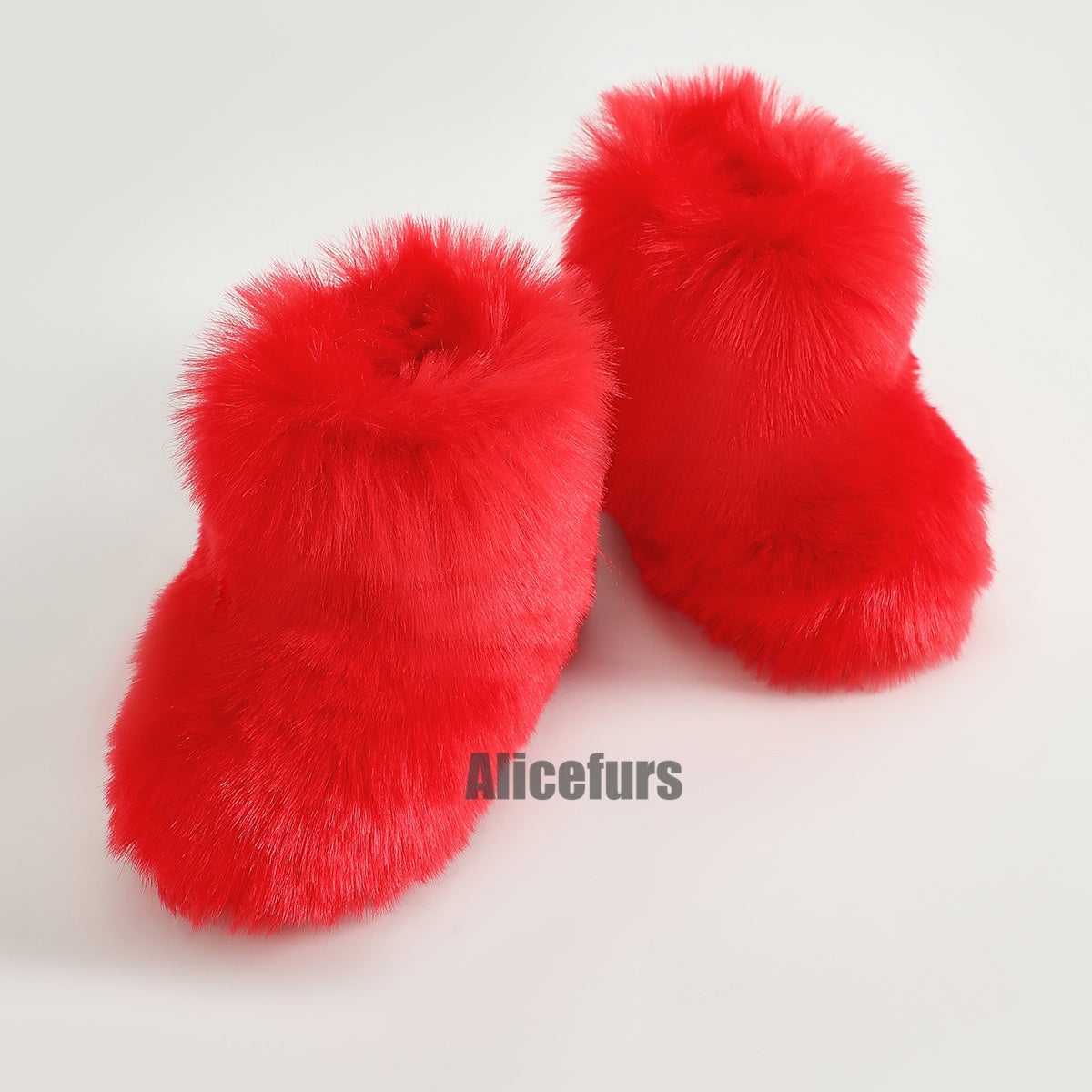 Red Fur Boots for Toddlers and Kids Holiday Fluffy Booties