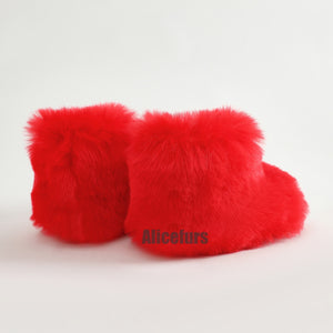 red fur boots for toddlers and kids holiday fluffy booties 4 Alicefurs