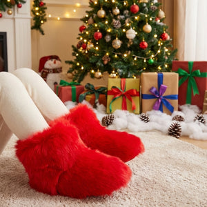 red fur boots for toddlers and kids holiday fluffy booties 9 Alicefurs