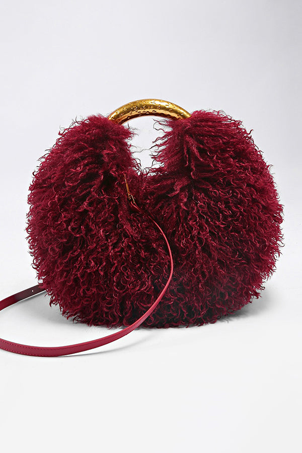 mongolian fur handbag luxury shaggy purse for women in burgundy Alicefurs