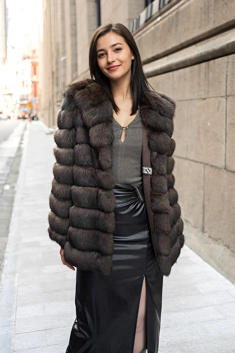 Russian Sable Coat Luxury Hooded Faux Fur Overcoat for Women