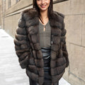 russian sable coat luxury hooded faux fur overcoat for women Alicefurs