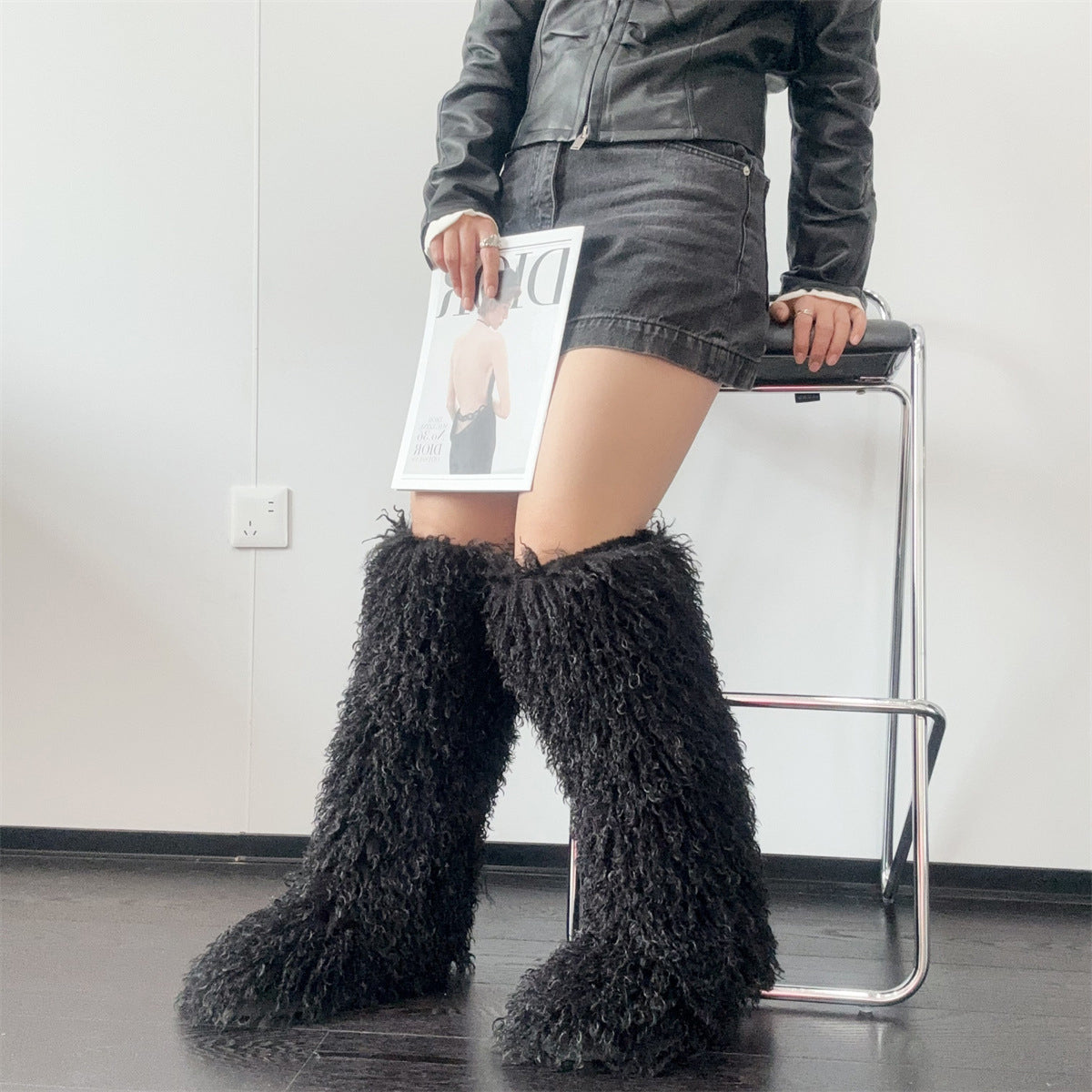 Shaggy Faux Fur Boots in Knee High Length for Women