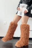 Shaggy Faux Fur Boots in Knee High Length for Women