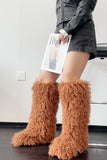 Shaggy Faux Fur Boots in Knee High Length for Women