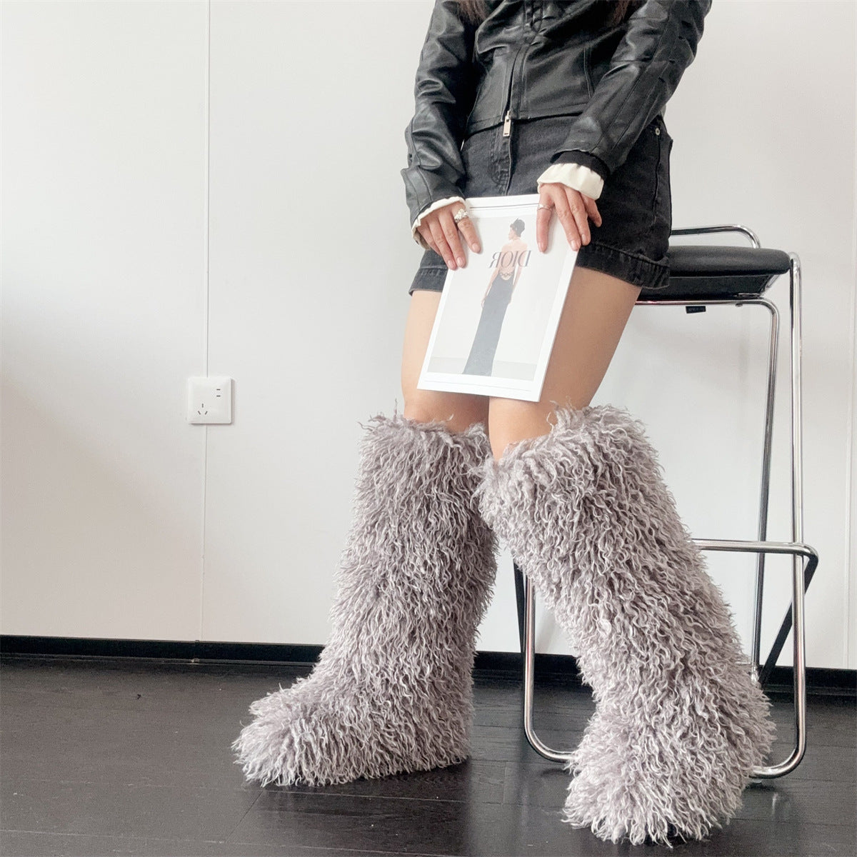 Shaggy Faux Fur Boots in Knee High Length for Women