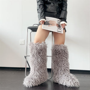 shaggy faux fur boots in knee high length for women in gray 2_adebf217 c49a 4392 aaff 756be91acdfd Alicefurs