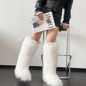 shaggy faux fur boots in knee high length for women in white 3_0f131bed 482c 4288 88ec ee5eccd5f00b Alicefurs