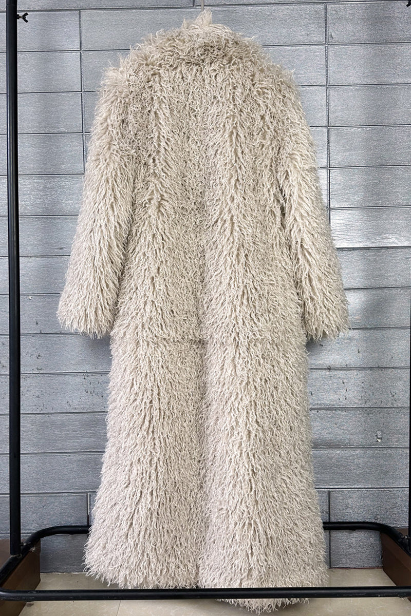 Shaggy Faux Fur Coat Full Length Lamb Overcoat for Women