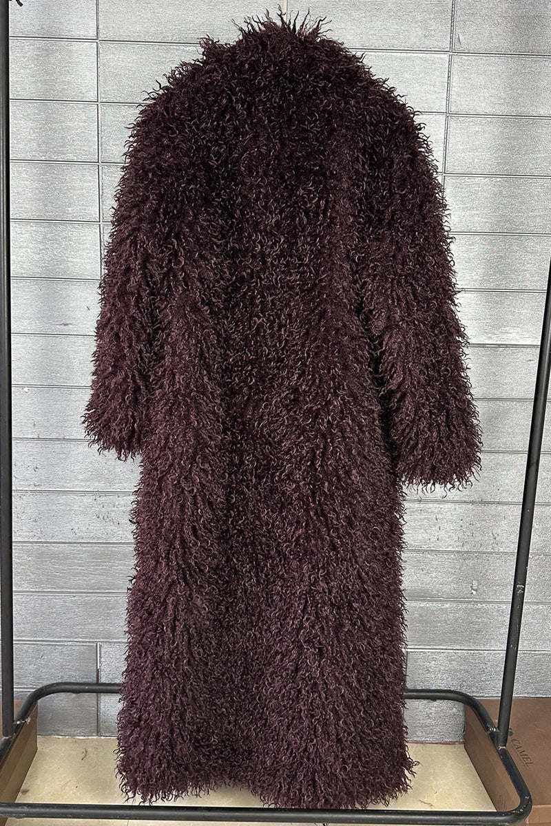 Shaggy Faux Fur Coat Full Length Lamb Overcoat for Women