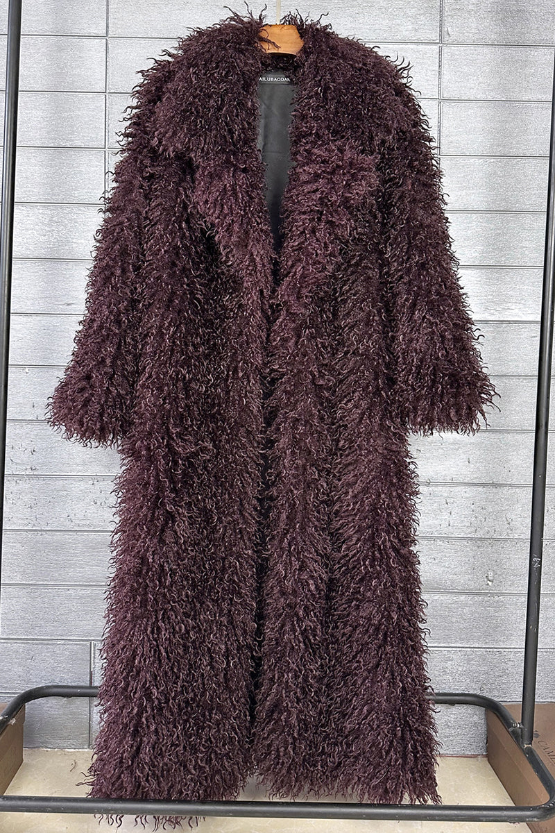 Shaggy Faux Fur Coat Full Length Lamb Overcoat for Women