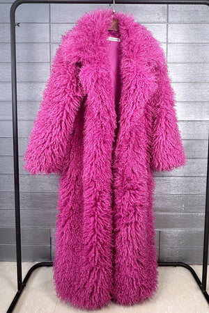 shaggy faux fur coat full length lamb overcoat for women in fuchsia 1 Alicefurs
