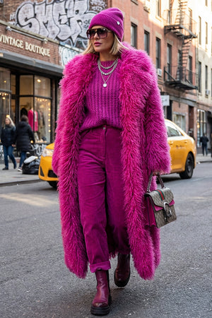 shaggy faux fur coat full length lamb overcoat for women in fuchsia 6 Alicefurs