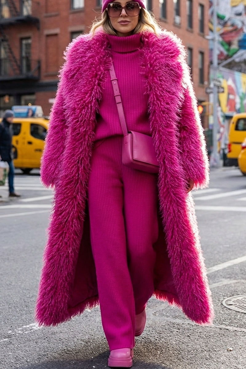 Shaggy Faux Fur Coat Full Length Lamb Overcoat for Women