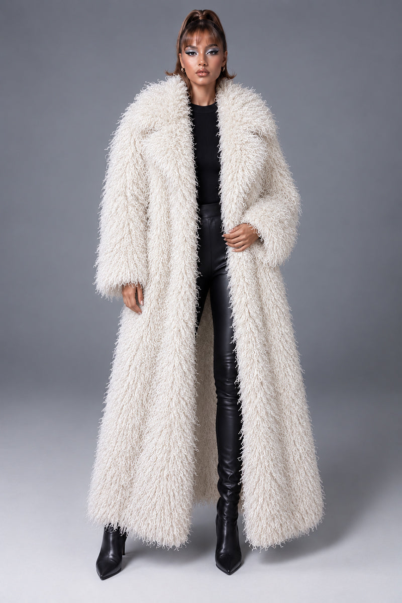 Shaggy Faux Fur Coat Full Length Lamb Overcoat for Women
