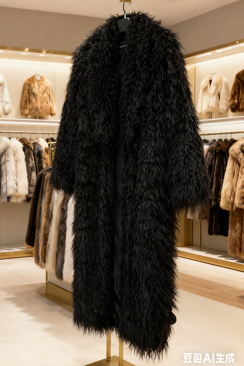 Shaggy Faux Fur Coat Full Length Mongolian Overcoat for Women
