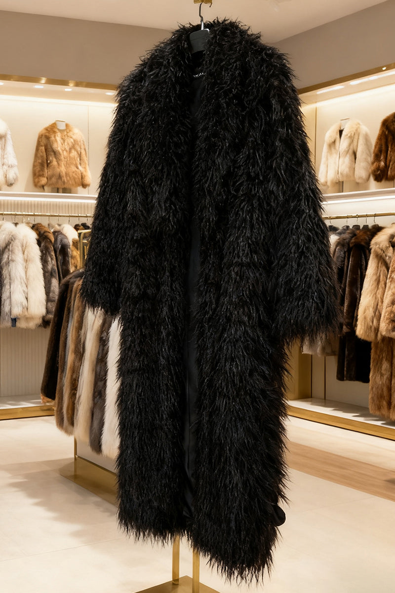 Shaggy Faux Fur Coat Full Length Mongolian Overcoat for Women