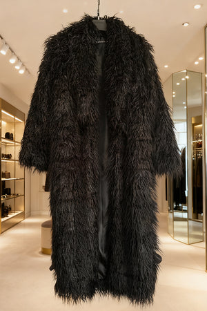 shaggy faux fur coat full length mongolian overcoat for women in black Alicefurs