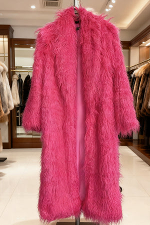 shaggy faux fur coat full length mongolian overcoat for women in hot pink Alicefurs