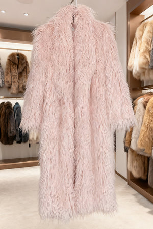 shaggy faux fur coat full length mongolian overcoat for women in light pink Alicefurs