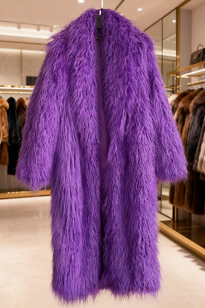 shaggy faux fur coat full length mongolian overcoat for women in purple Alicefurs