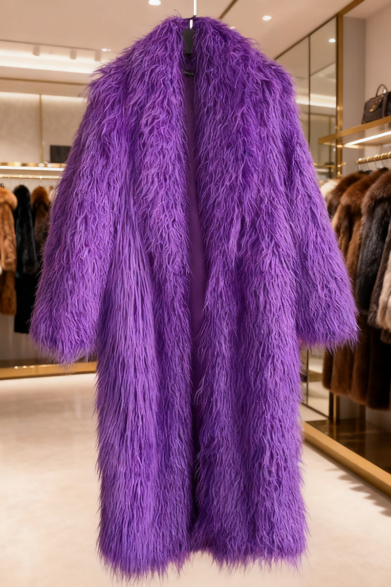 Shaggy Faux Fur Coat Full Length Mongolian Overcoat for Women