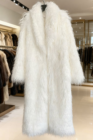 shaggy faux fur coat full length mongolian overcoat for women in white Alicefurs