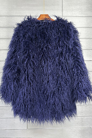 shaggy faux fur coat womens mongolian jacket in navy blue 2 Alicefurs