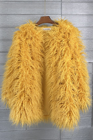 shaggy faux fur coat womens mongolian jacket in yellow Alicefurs