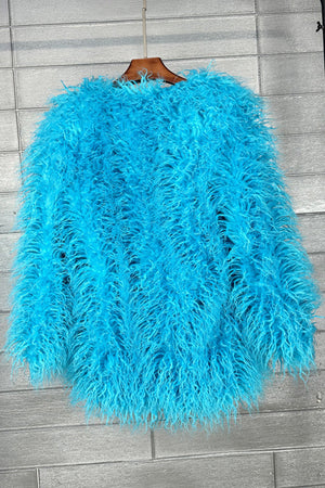 shaggy faux fur jacket ladies fluffy winter outerwear in cerulean blue 7 Alicefurs