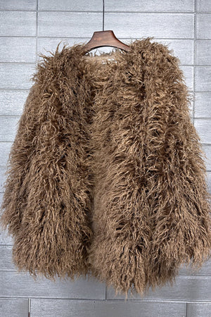 shaggy faux fur jacket ladies fluffy winter outerwear in chocolate brown 2 Alicefurs