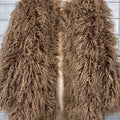 shaggy faux fur jacket ladies fluffy winter outerwear in chocolate brown Alicefurs