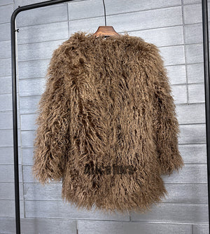 shaggy faux fur jacket ladies fluffy winter outerwear in coffee 2 Alicefurs