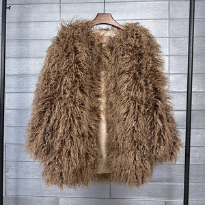 shaggy faux fur jacket ladies fluffy winter outerwear in coffee Alicefurs