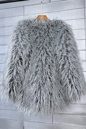 shaggy faux fur jacket ladies fluffy winter outerwear in grey 2 Alicefurs