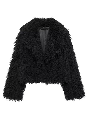 shaggy faux fur jacket mongolian cropped coat for women in black Alicefurs