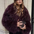 shaggy faux fur jacket mongolian cropped coat for women in burgundy Alicefurs