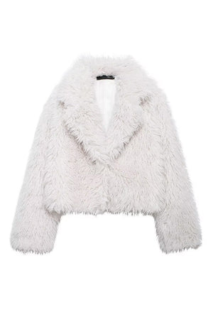 shaggy faux fur jacket mongolian cropped coat for women in white Alicefurs