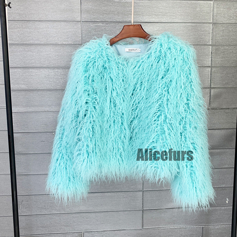Shaggy Faux Fur Jacket Short Mongolian Fluffy Overcoat for Women