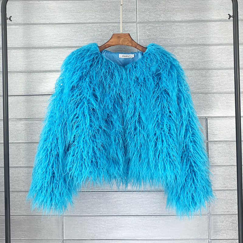 Shaggy Faux Fur Jacket Short Mongolian Fluffy Overcoat for Women