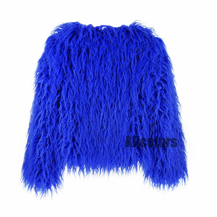 Shaggy Faux Fur Jacket Short Mongolian Fluffy Overcoat for Women
